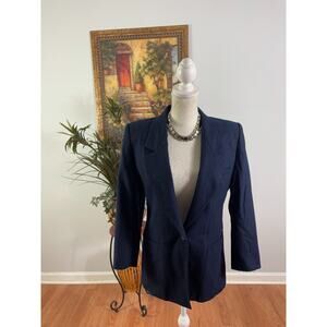Jason Prescott Blazer Jacket Women's 6 Navy Wool Single Breasted Notch Lapel